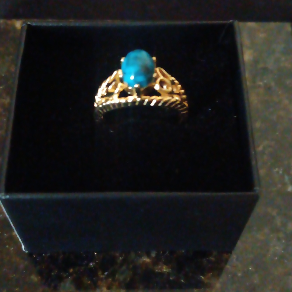 Vintage Chrysocolla Ring 10k Gold Electroplate - Picture 2 of 4